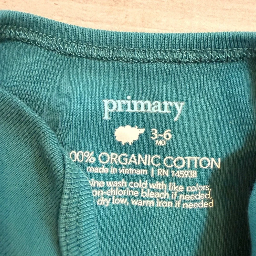 Primary baby organic cotton teal long sleeve bodysuit‎ 3-6 months